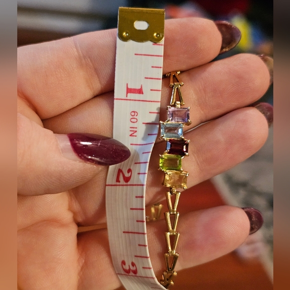 14k gemstone bracelet! Genuine citrine, peridot, garnet, blue topaz, and amethys - Picture 10 of 13